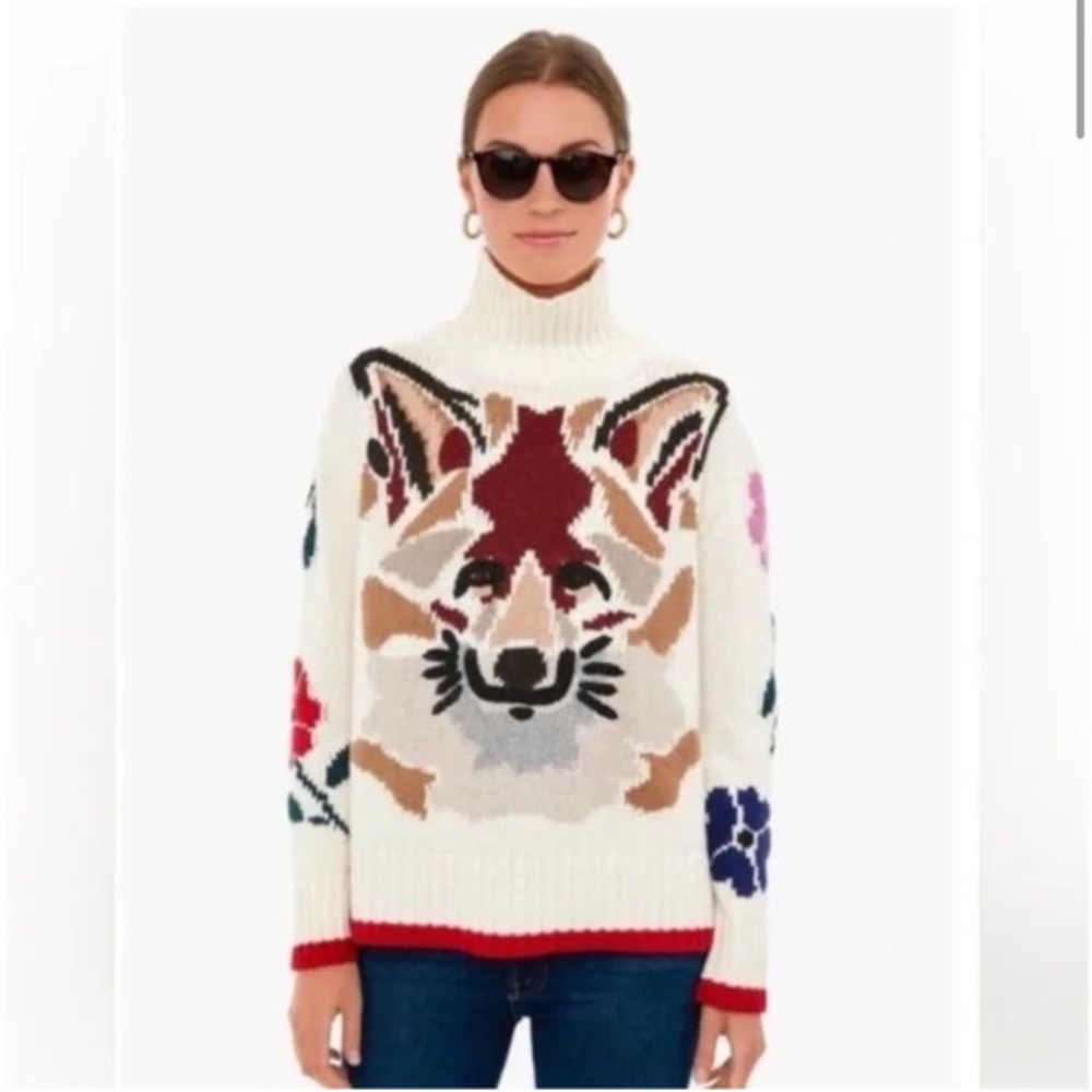 EUC Tuckernuck Fox Flower Knit Turtleneck Pullover Wool Cashmere Sweater - S